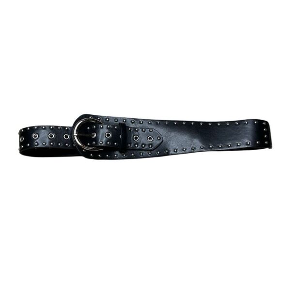 Black Studded Belt with Silver Buckle - Picture 4 of 4